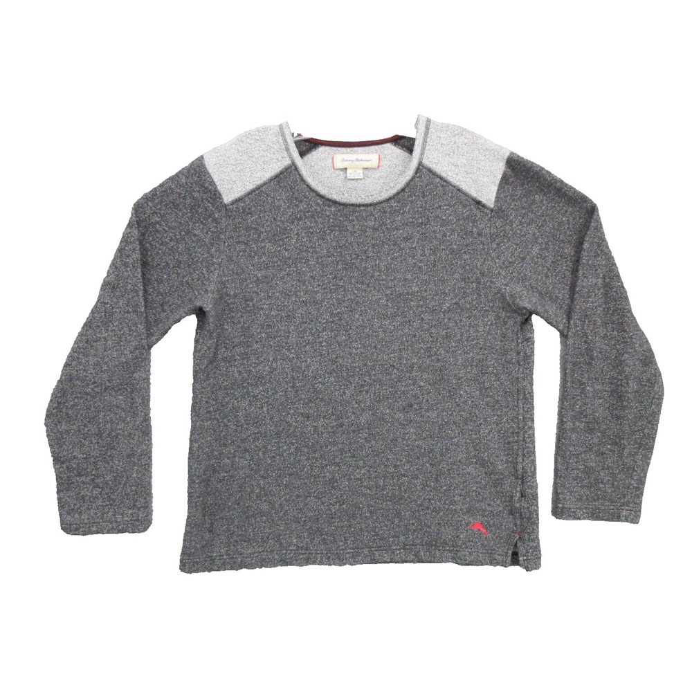 Tommy Bahama Sweater Large L Charcoal Heather Pullover Long Sleeve Cotton Blend